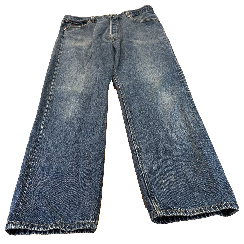 Levi's 501 Jeans Button Fly Blue Mens Light Wash Denim Straight Size 38x33